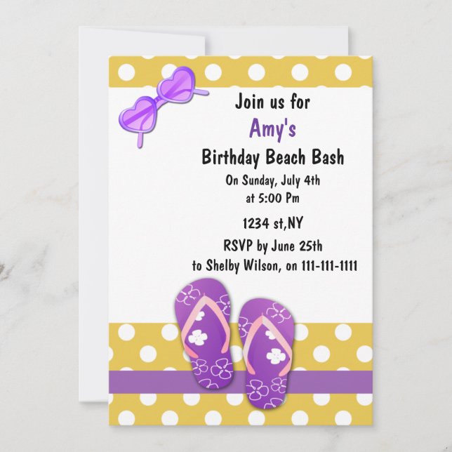 PURPLE Beach Party Invitations (Devant)