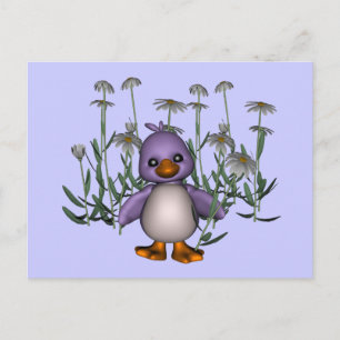 Purple Bird Daisy Flowers mignonne Carte postale