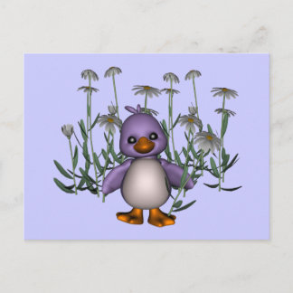 Purple Bird Daisy Flowers mignonne Carte postale