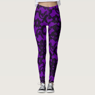 Purple & Black Elegant Faux Lace Leggings Spandex