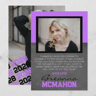 Purple & Black Graduation 2 Carte de remerciements