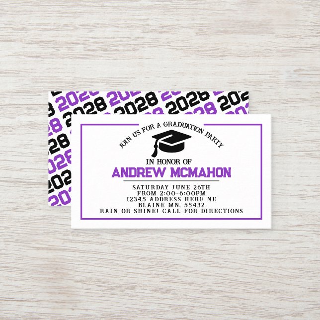 Purple Black Graduation Invitation Faire-part Insé (Purple, White and Black Mini Graduation Invites for Friends, Team Mates or as Inserts!)