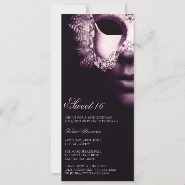 Purple Black Masquerade Sweet 16 Invitations d'ann (Devant)