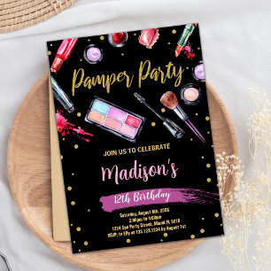 Purple Black Pamper Party Anniversaire Invitations