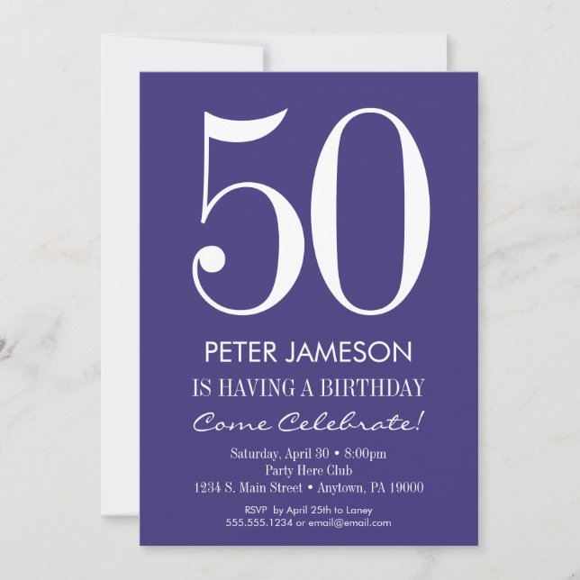 Purple & Blanc Moderne Adulte Invitations Annivers (Devant)