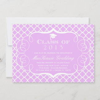 Purple + blanc quatrefoil graduation faire-part