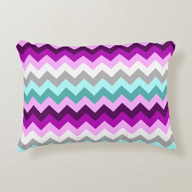 Purple Blanc Turquoise Chevrons Accent Coussin (Devant)
