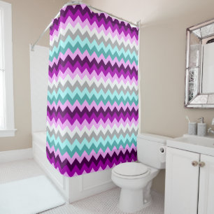 Purple Blanc Turquoise Chevrons rideau de douche