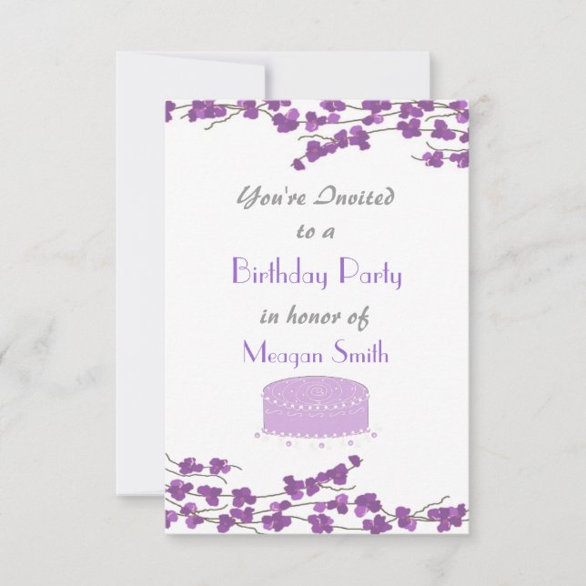 Purple Blossom Anniversaire Fête Invitation (Devant)