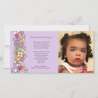 Purple Blossoms Baby Girls 2e Invitation d'anniver