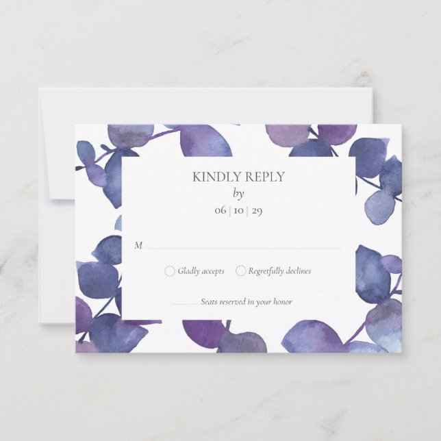 Purple Blue Eucalyptus Feuille Floral RSVP (Devant)