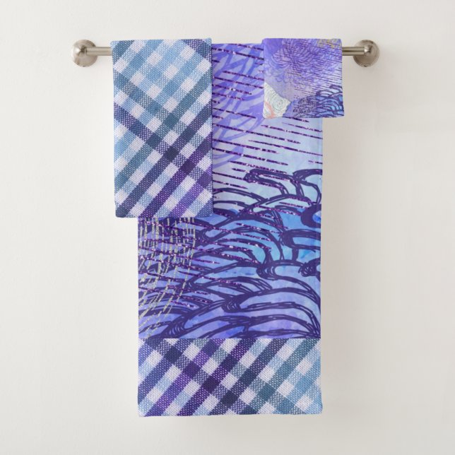Purple Blue Green Abstrait Aquarelle Retro Checks (En situation)