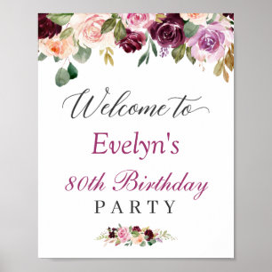 Purple Blush Floral Anniversaire Affiche de bienve