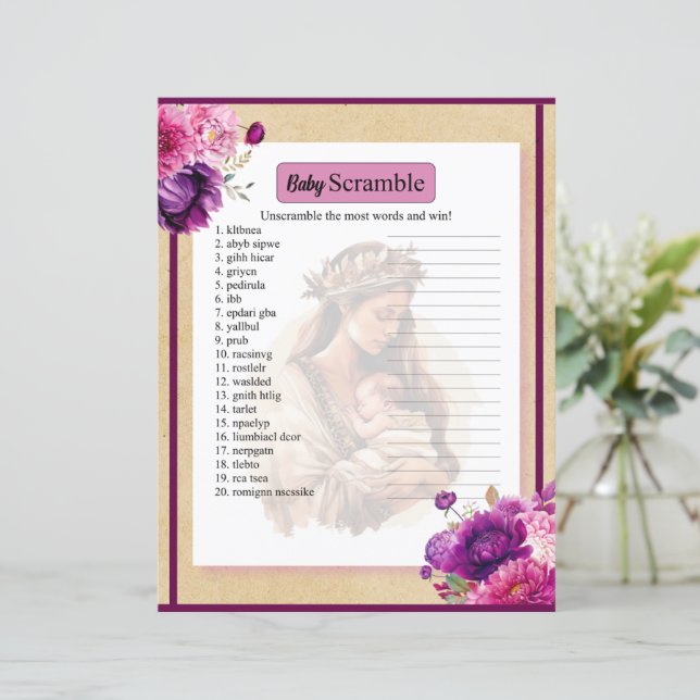 Purple Boho Baby Word Scramble Jeu (Debout devant)