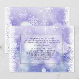 Purple Bokah Snowflakes Hiver Mariage Invitation