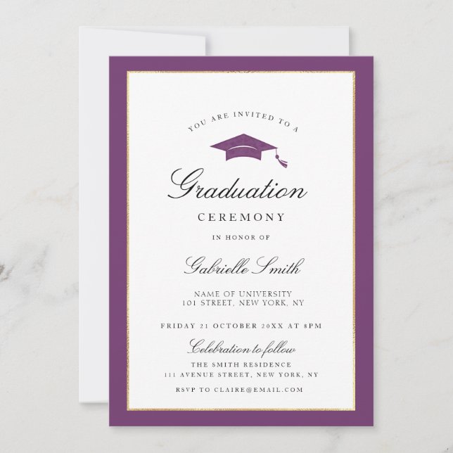 purple border graduation ceremony invitation (Devant)