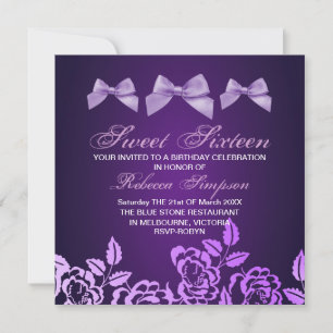Purple Bow & Rose Sweet Invitation au 16e annivers