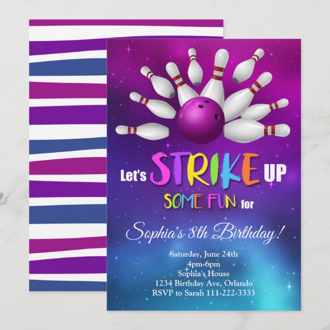 Purple Bowling Grève Un Invitation Amusant (Devant / Derrière)