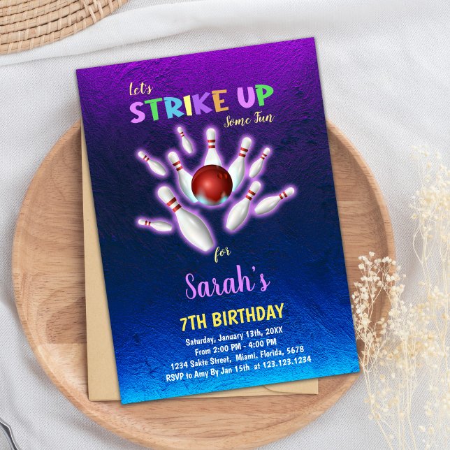 Purple Bowling Invitation d'anniversaire (Purple Bowling Birthday Invitations)