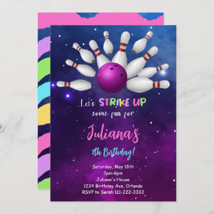 Purple Bowling Invitation d'anniversaire