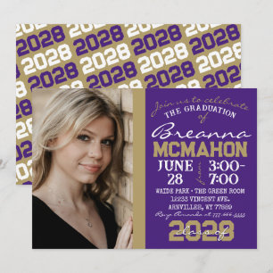 Purple & Bronze Gold Graduation Photo Invitation