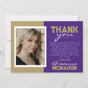 Purple & Bronze Graduation Carte de remerciements
