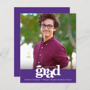 Purple Budget Photo Graduation Audacieux Invitatio