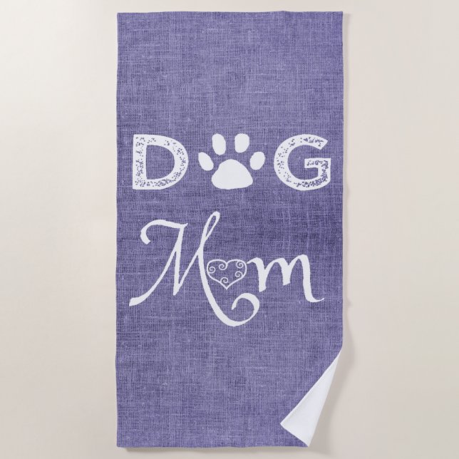 Purple Burlap Chien Maman Serviette de plage (Devant)