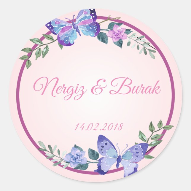 purple butterfly wedding sticker (Devant)