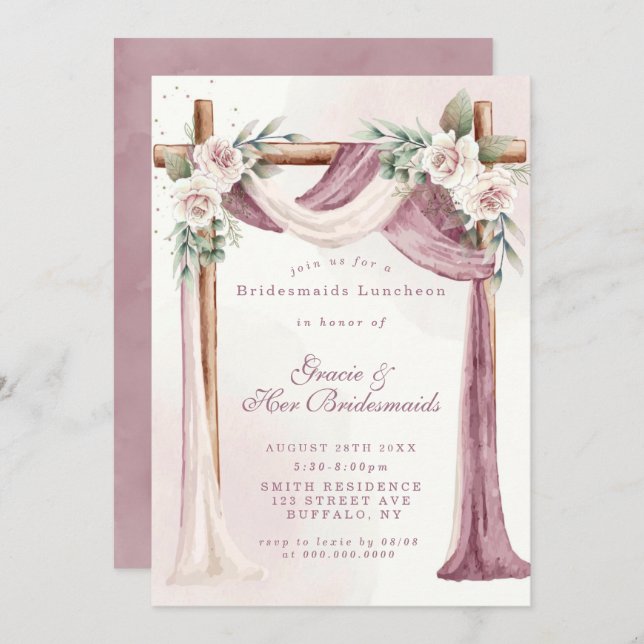 Purple Canopy Florals Bridesmaids Luncheon Invitat (Devant / Derrière)