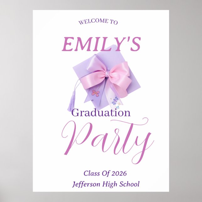 Purple Cap Graduation Party Sign Poster  (Devant)