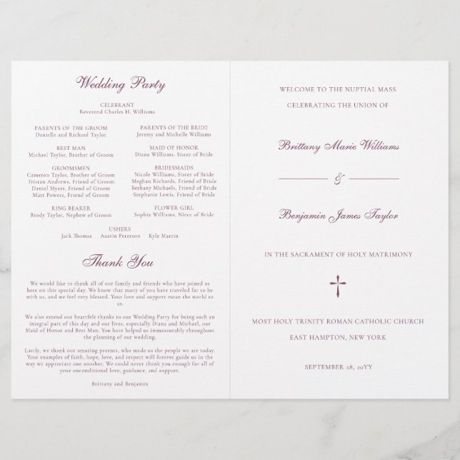 Purple catholique Mariage cérémonie de cérémonie (Devant)