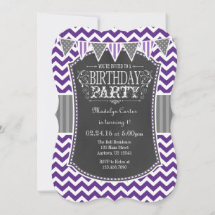 Purple Chalkboard Chevron Invitation d'anniversair