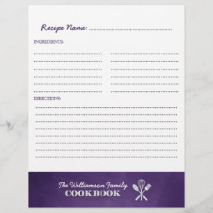 Purple Chalkboard Family Cookbook Classeur Insérer