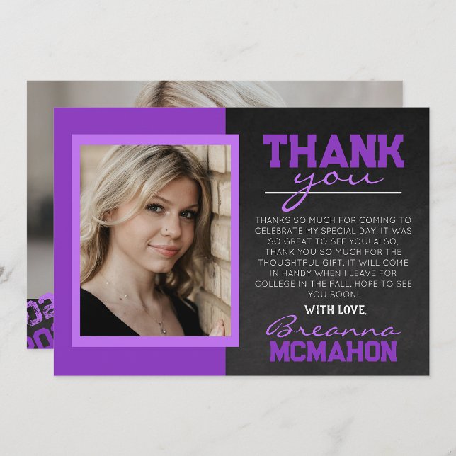 Purple Chalkboard Graduation Carte de remerciement (Créateur téléchargé)