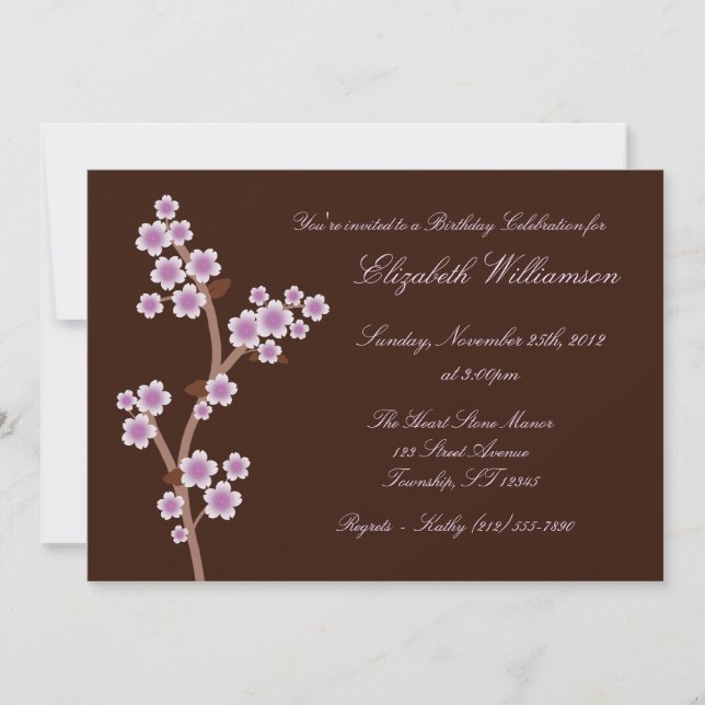 Purple Cherry Blossom Invitations d'anniversaire B (Devant)