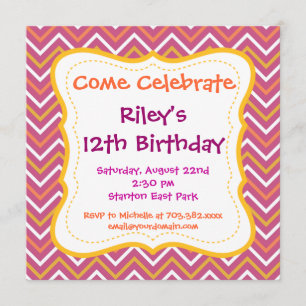 Purple Chevron Motif Invitations de fête d'anniver