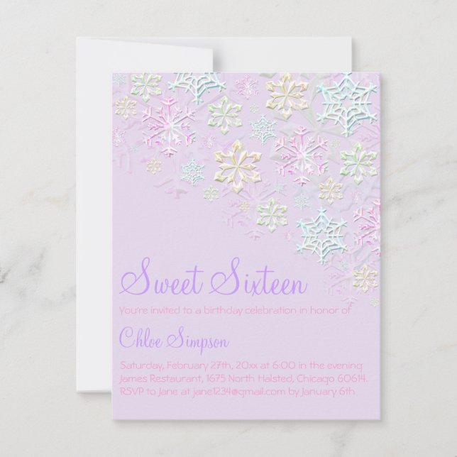Purple Chic Snowflake Sweet16 Invitation (Devant)
