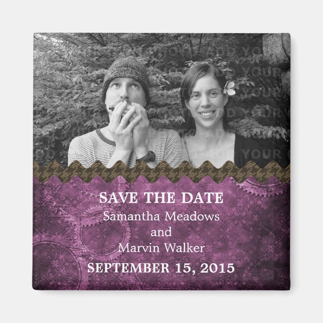 Purple Chic Steampunk Photo Save the Date Magnet (Devant)