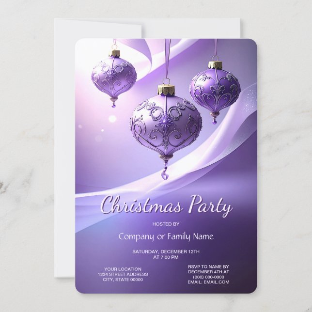 Purple Christmas Ball Holiday Party Invitation (Devant)