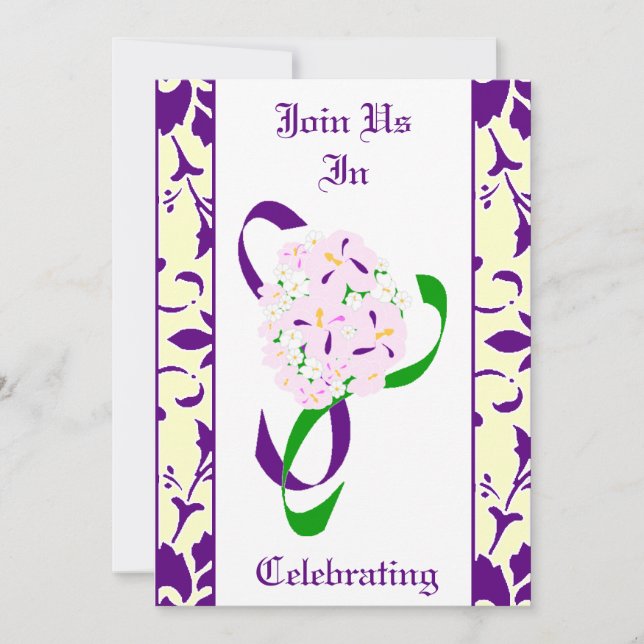 Purple, Citron, Mariage damassé Invitation (Devant)
