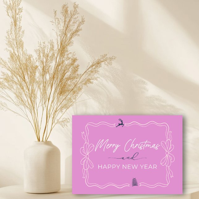 Purple clair : Bow & Trees Doodles Carte de vacanc (Light Purple: Bow & Trees Doodles Holiday Card)