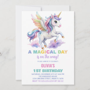 Purple Cloud Unicorn Invitations d'anniversaire