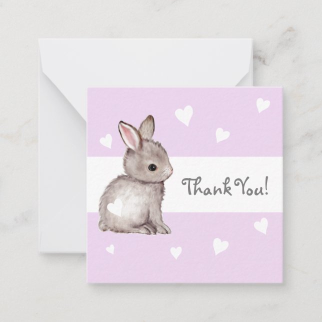 Purple Coeur Bunny Baby shower Merci Cartes pour n (Devant)