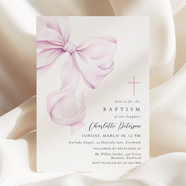 Purple Coquette Bow Baptism Invitation (Créateur téléchargé)