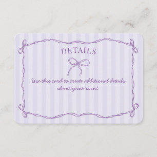 Purple Coquette Bow Pastel Détails Invitation Insé