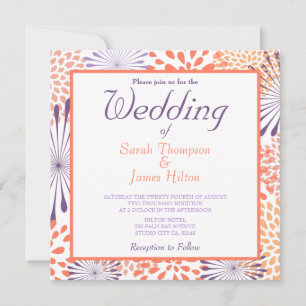 Purple & Coral Floral Blossoms Mariage Invitations