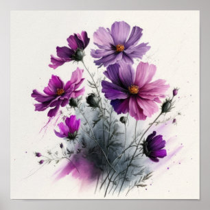 Purple Cosmos Fleurs Art Imprimer Poster