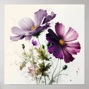 Purple Cosmos Fleurs Art Imprimer Poster