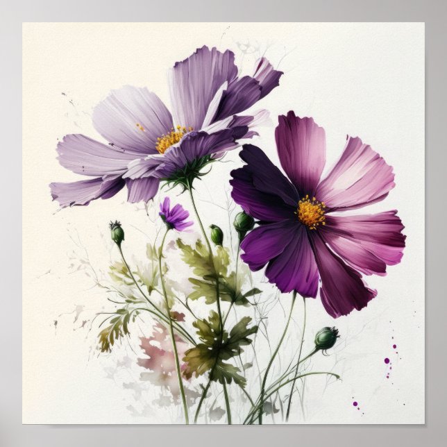 Purple Cosmos Fleurs Art Imprimer Poster (Devant)